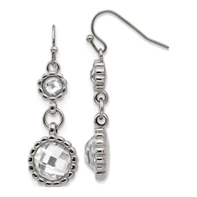 Stainless Steel Grey Glass Dangle Earrings