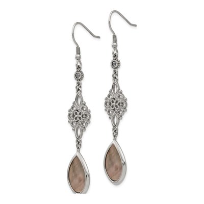 Stainless Steel Mother of Pearl & CZ Dangle Earrings – view 4