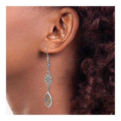 Stainless Steel Mother of Pearl & CZ Dangle Earrings – view 5