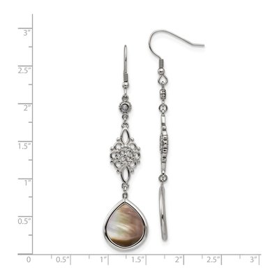 Stainless Steel Mother of Pearl & CZ Dangle Earrings – view 6