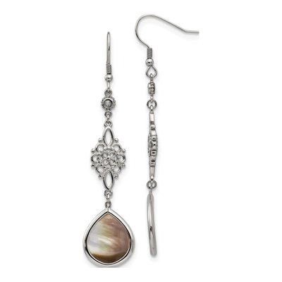 Stainless Steel Mother of Pearl & CZ Dangle Earrings