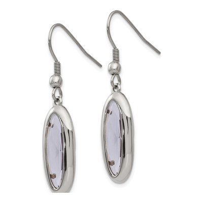 Stainless Steel Grey Glass Dangle Earrings – view 4