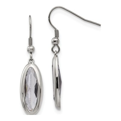Stainless Steel Grey Glass Dangle Earrings