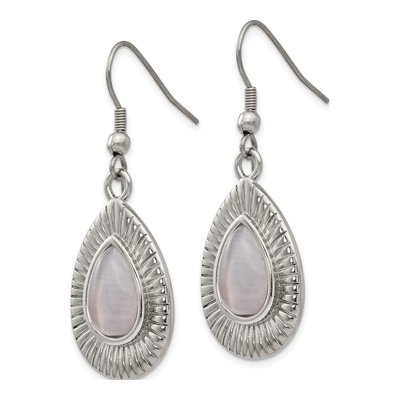 Stainless Steel Grey Cat's Eye Dangle Earrings – view 4