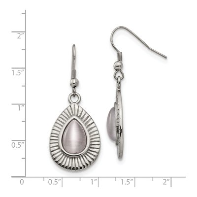 Stainless Steel Grey Cat's Eye Dangle Earrings – view 6