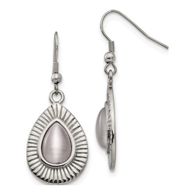 Stainless Steel Grey Cat's Eye Dangle Earrings