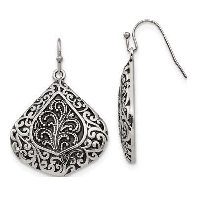 Stainless Steel Antiqued Dangle Earrings