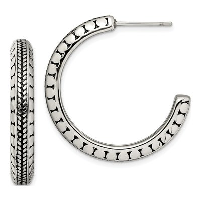 Stainless Steel Antiqued Hoop Earrings