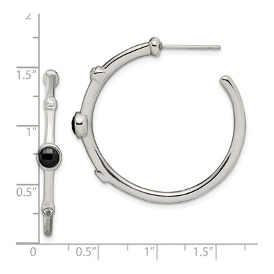 Stainless Steel 35mm Onyx & CZ Hoop Earrings – view 6