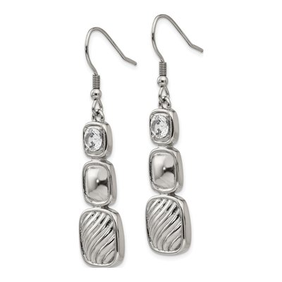 Stainless Steel CZ Square Dangle Earrings – view 4
