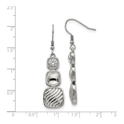 Stainless Steel CZ Square Dangle Earrings – view 6