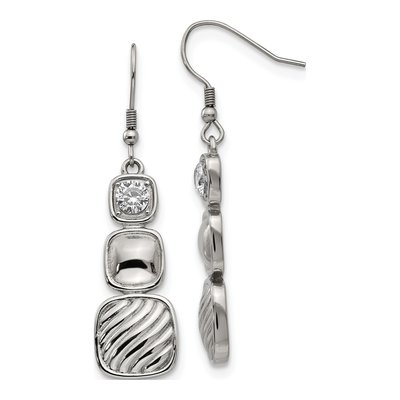 Stainless Steel CZ Square Dangle Earrings