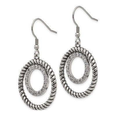 Stainless Steel CZ Circle Dangle Earrings – view 4