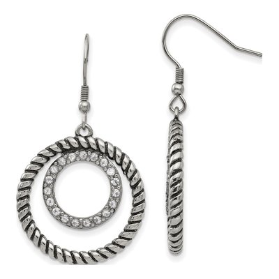Stainless Steel CZ Circle Dangle Earrings