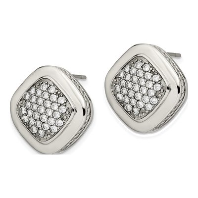 Stainless Steel CZ Square Stud Earrings – view 4