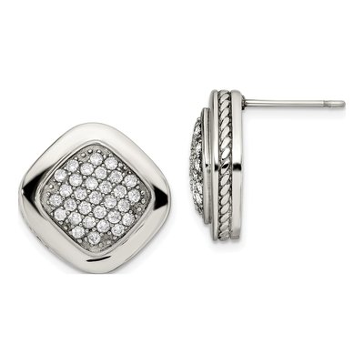 Stainless Steel CZ Square Stud Earrings