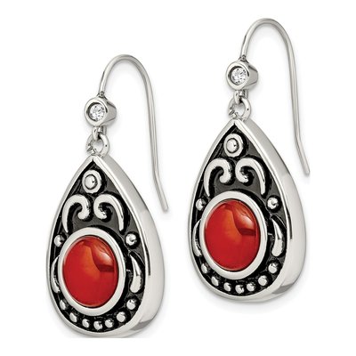 Stainless Steel Agate & CZ Dangle Earrings – view 4