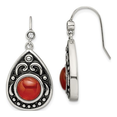 Stainless Steel Agate & CZ Dangle Earrings