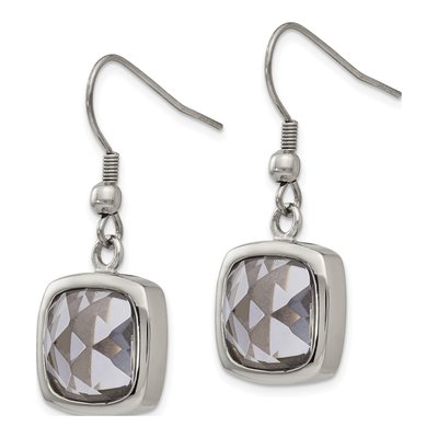 Stainless Steel Grey Glass Dangle Earrings – view 4