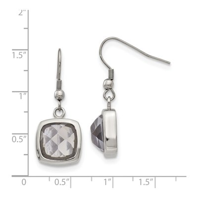 Stainless Steel Grey Glass Dangle Earrings – view 6