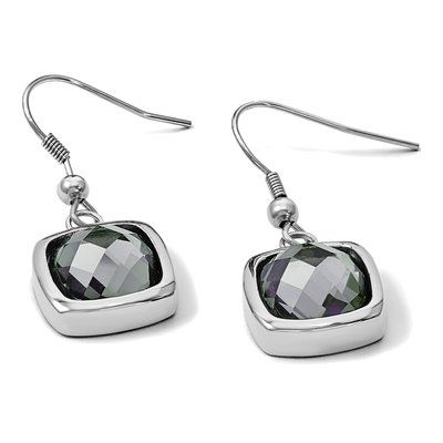 Stainless Steel Grey Glass Dangle Earrings – view 7