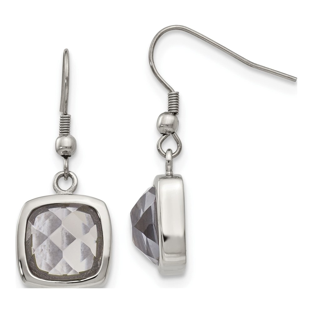 Stainless Steel Grey Glass Dangle Earrings