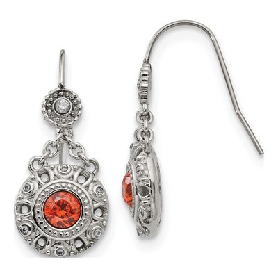 Stainless Steel CZ Clear Circle Dangle Earrings