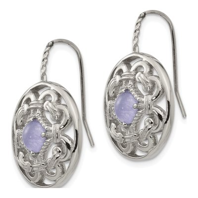 Stainless Steel Purple Calcedony Dangle Earrings – view 4
