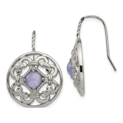 Stainless Steel Purple Calcedony Dangle Earrings