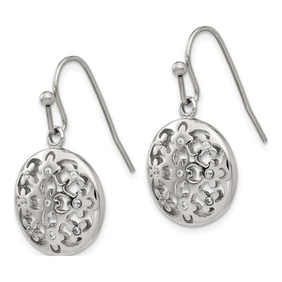 Stainless Steel CZ Circle Flower Dangle Earrings – view 4