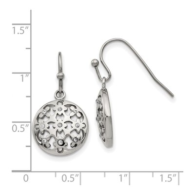 Stainless Steel CZ Circle Flower Dangle Earrings – view 6