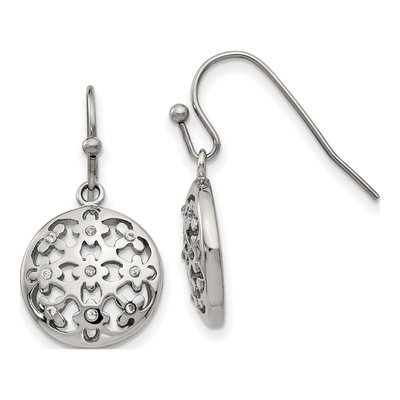 Stainless Steel CZ Circle Flower Dangle Earrings