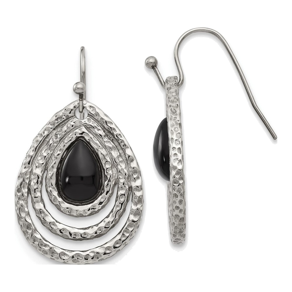 Stainless Steel Onyx Dangle Earrings