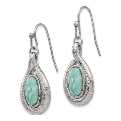 Stainless Steel Green Jade Dangle Earrings – view 4
