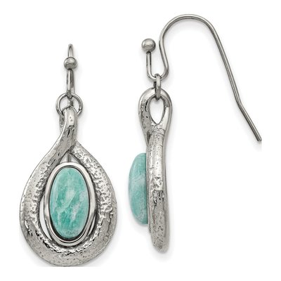 Stainless Steel Green Jade Dangle Earrings