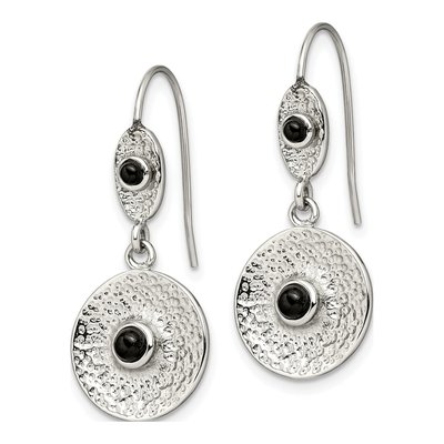 Stainless Steel Onyx Circle Dangle Earrings – view 4