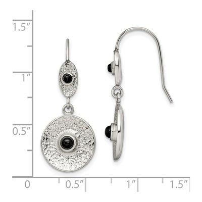 Stainless Steel Onyx Circle Dangle Earrings – view 6
