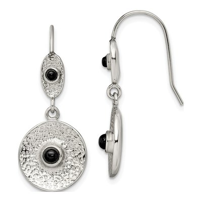 Stainless Steel Onyx Circle Dangle Earrings