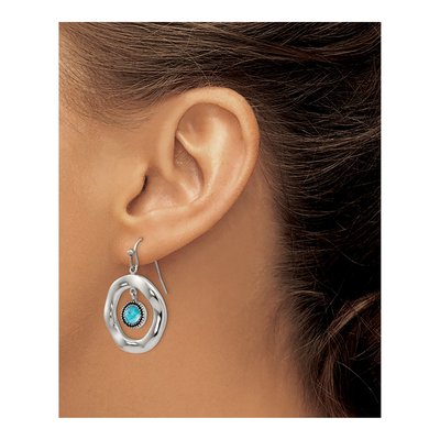 Stainless Steel Wavy Circle Blue Glass Dangle Earrings – view 5
