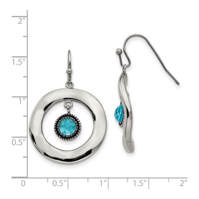 Stainless Steel Wavy Circle Blue Glass Dangle Earrings – view 6
