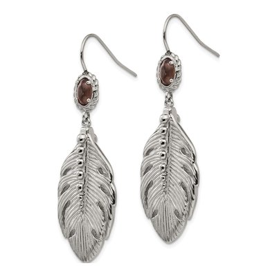 Stainless Steel Smoky Quartz Feather Dangle Earrings – view 4