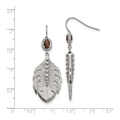 Stainless Steel Smoky Quartz Feather Dangle Earrings – view 6