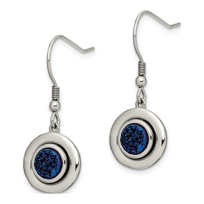 Stainless Steel Blue Druzy Dangle Earrings – view 4