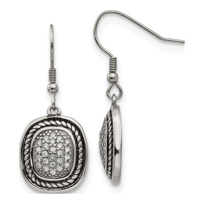 Stainless Steel CZ Dangle Earrings