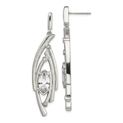 Stainless Steel CZ Marquise Dangle Earrings
