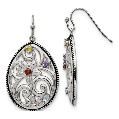 Stainless Steel CZ Multicolor Dangle Earrings