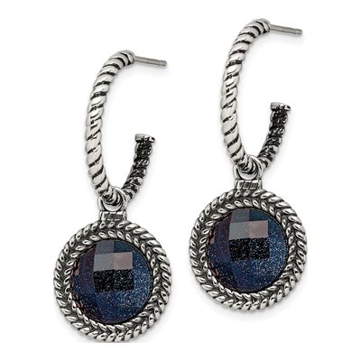 Stainless Steel Blue Sandstone Reversible Hoop Earrings – view 3