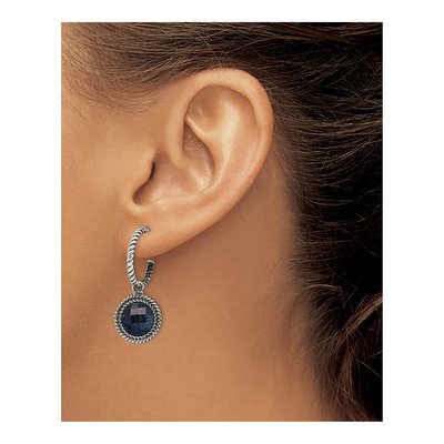 Stainless Steel Blue Sandstone Reversible Hoop Earrings – view 5
