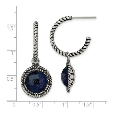 Stainless Steel Blue Sandstone Reversible Hoop Earrings – view 7