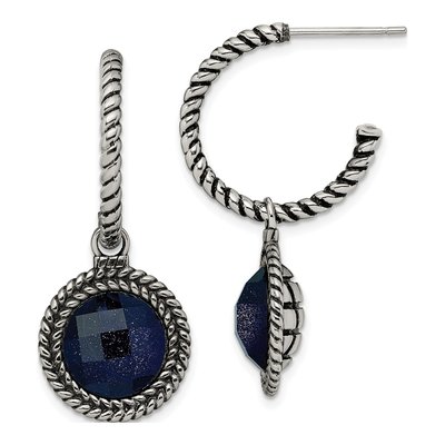 Stainless Steel Blue Sandstone Reversible Hoop Earrings